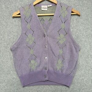 VTG Liz Claiborne Golf Womens S Lavender Argyle Knit V Neck Sweater Vest USA